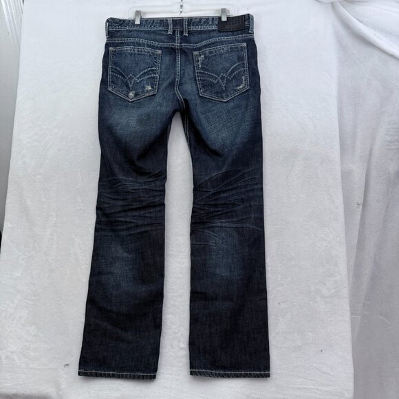 Affliction Ace Jeans Mens 34x32 (36x32) Blue Slim Straight Distressed Whisker - Picture 1 of 16